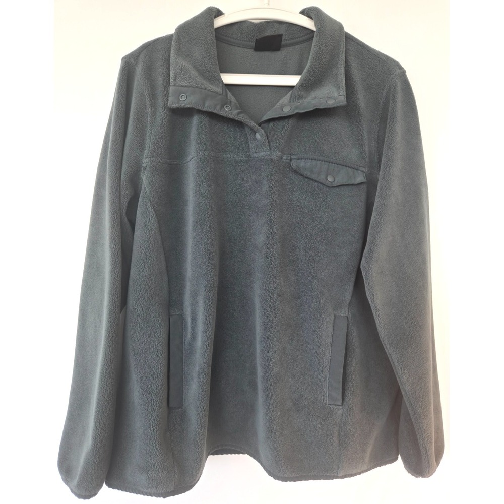 32 Degrees Ladies' Plush Pull Over - Color: Smoke Green, Size L 1/4 Button Up